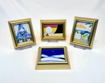 Juego de azulejos de cerámica Porsgrund Noruega, diseño de Anne Marie Odegaard, marcos dorados