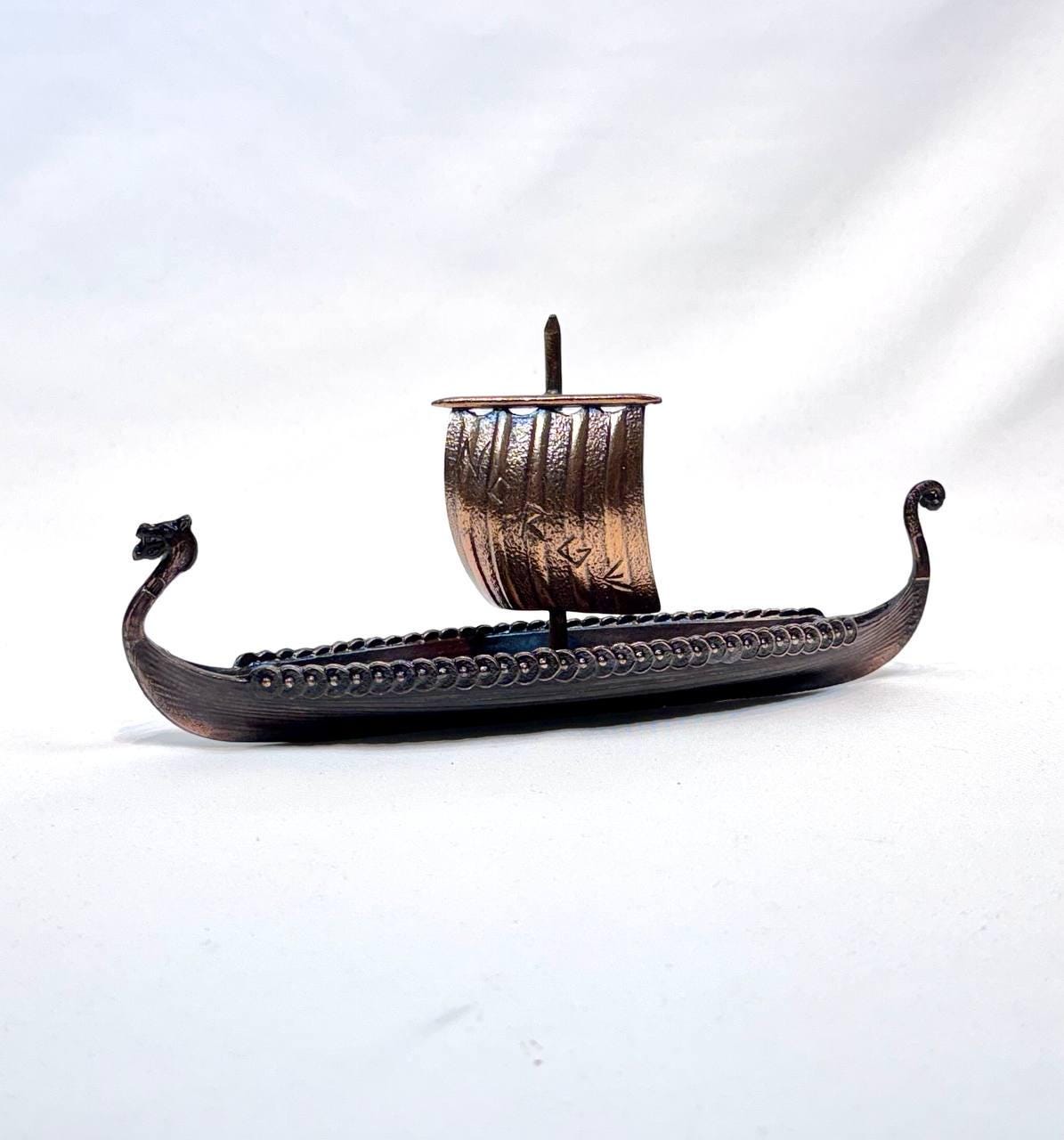 Bronze Viking Boat Souvenir Norwegian American Line Ship Norse