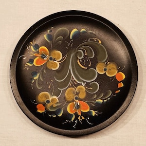 Scandinavian Wood Plate Serving Tray Handpainted Norwegian Folk Art Rosemaling One-of-a-kind Cottagecore Rustic Gift