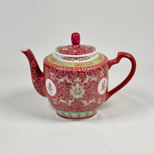 Teapot Famille Rose Pink Chinese Teapot, Longevity RARE Teapot