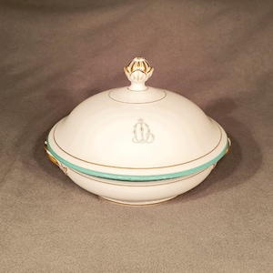 French antique porcelain tureen with monogram