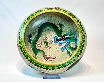 Antique Bronze Cloisonne Bowl: Chinese Dragon Enamel Design