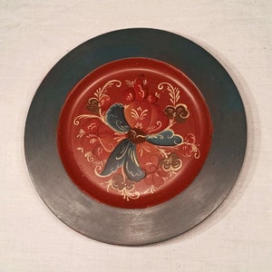 Scandinavian Wood Plate Serving Tray Handpainted Norwegian Folk Art Rosemaling One-of-a-kind Cottagecore Rustic Gift