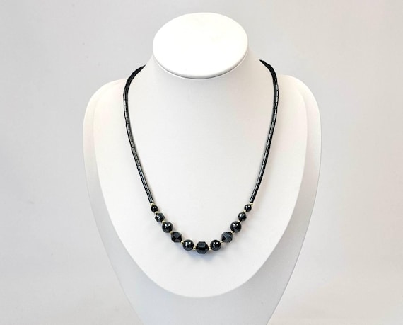 Collier Vintage En Perles D'hématite Et Semi-précieuses - Longueur 41-45 Cm - Très Bon état