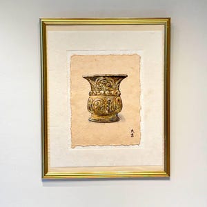 Vintage Chinese scroll art, Vtg Asian scroll painting on paper, Chinoiserie style scroll art,
