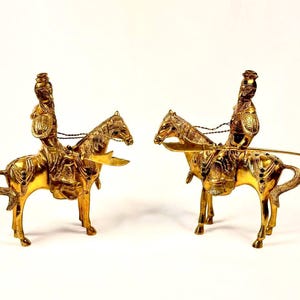 Asian Warrior on Horse Figurine Brass Two Pieces Highly Detailed and Beaded Living Room Decor