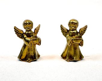 Pair Of Small Brass Angel Figurines, Christmas Angels, Angel Candle Holders