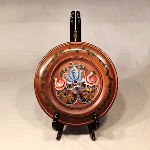 Scandinavian Wood Plate Serving Tray Handpainted Norwegian Folk Art Rosemaling One-of-a-kind Cottagecore Rustic Gift