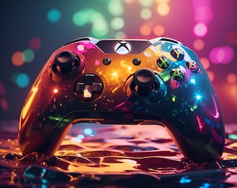 Xbox Controller Gaming Art Print | Digital Download Poster | Neon Splatter Style | Gamer Wall Decor