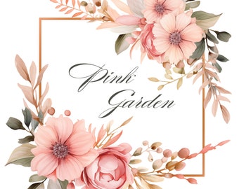 Pink Garden Clipart Collection - Floral Watercolor Borders - Watercolor Clipart - Wedding Clipart - Wild Flowers Clipart - Floral Clipart