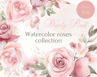 Dusty Pink Clipart Collection - Floral Watercolor Roses - Watercolor Clipart - Wedding Clipart - Pink Flowers Clipart - Floral Clipart