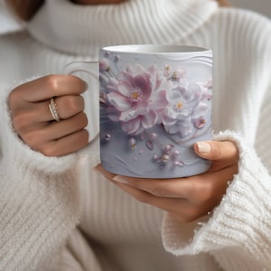 3D Pastel Colors Flowers Mug Wrap 11oz & 15oz Mug Template, 3D Flower Mug Sublimation Design Mug Wrap Template PNG Instant Digital Download