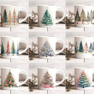 9 Christmas Tree Mug Wrap Bundle Mug Wrap Sublimation Designs PNG 11oz and 15oz Mug Template Winter Mug Wrap Bundle Instant Digital Download