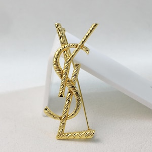 YSLブローチ Yves Saint Laurent ビンテージモノグラム SAINT LAURENT - 正規未 レア イヴサンローラン ヴィンテージ