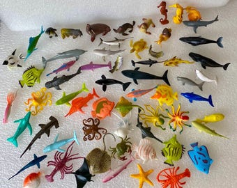 Lot of 60 Mixed Assorted Mini Ocean Sea Animals Figures Rubber Plastic Toys