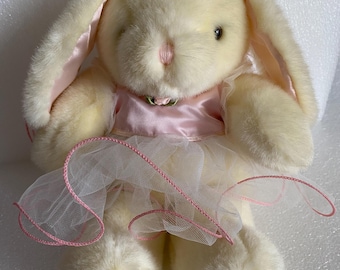 Vintage 1980s Korea YANGJEE Plush Toy Ballerina BUNNY RABBIT 14" Stuffed Animal