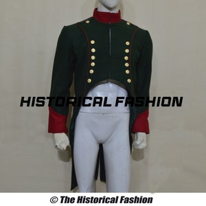 Men&#39;s Green Wool Napoleonic Coat - 18th Century French Tailcoat