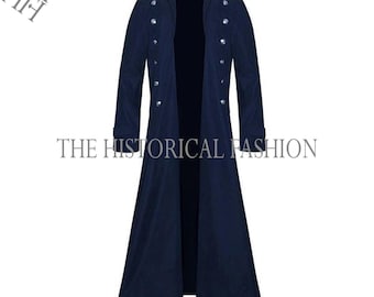 Abrigo gótico victoriano de lana azul marino para hombre: Chaqueta punk