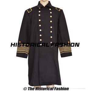 Men&#39;s Navy Blue Wool Civil War Frock Coat: Naval Officer Jacket