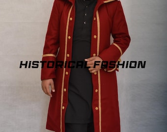 Abrigo de lana roja: estilo steampunk militar victoriano