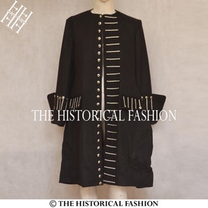 Men&#39;s Black Wool Frock Coat: 17th Century Military Hussar Style