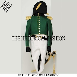 Green Wool Napoleonic Military Tailcoat - 1815th Officer Uniform