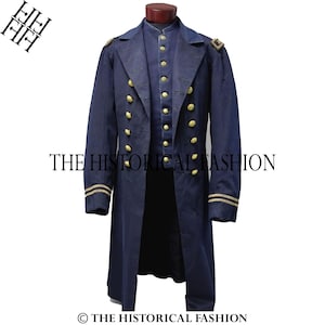 Men&#39;s Blue Wool Civil War Navy Frock Coat: 18th Century British Uniform