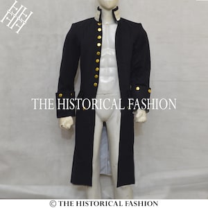 18th Century Frock Coat, Military Frock Coat, Victorian Frock Coat, Pirate Frock Coat, Ship Captain Jacket, Black Wool Coat