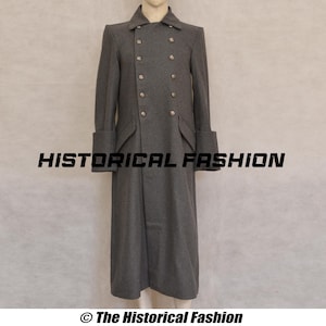 Men&#39;s Grey Wool Frock Coat: 18th Century Colonial Officer Jacket