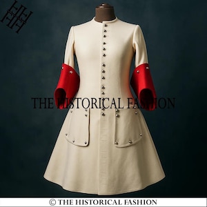 17th Century Officer’s Justaucorps Coat, Men&#39;s Off White Wool Overcoat, Colonial Soldier Coat