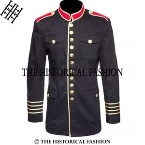 Men&#39;s Black Wool Gothic Military Jacket: Steampunk Tunic