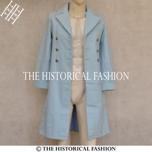 Baby Blue Wool Frock Coat: Victorian Colonial Wedding Jacket