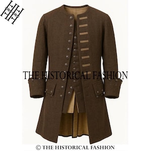 Men&#39;s 18th Century Brown Wool Frock Coat - Pirate Sea Wolf Style