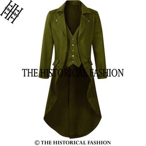 Men&#39;s Green Wool Frock Coat: Gothic Victorian Steampunk Tailcoat