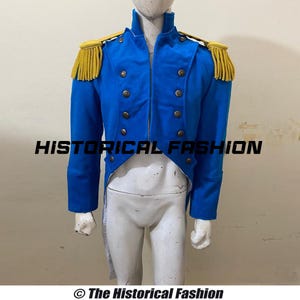 Blue Napoleon Officer Tailcoat: French Historical Re-enactment Jacket