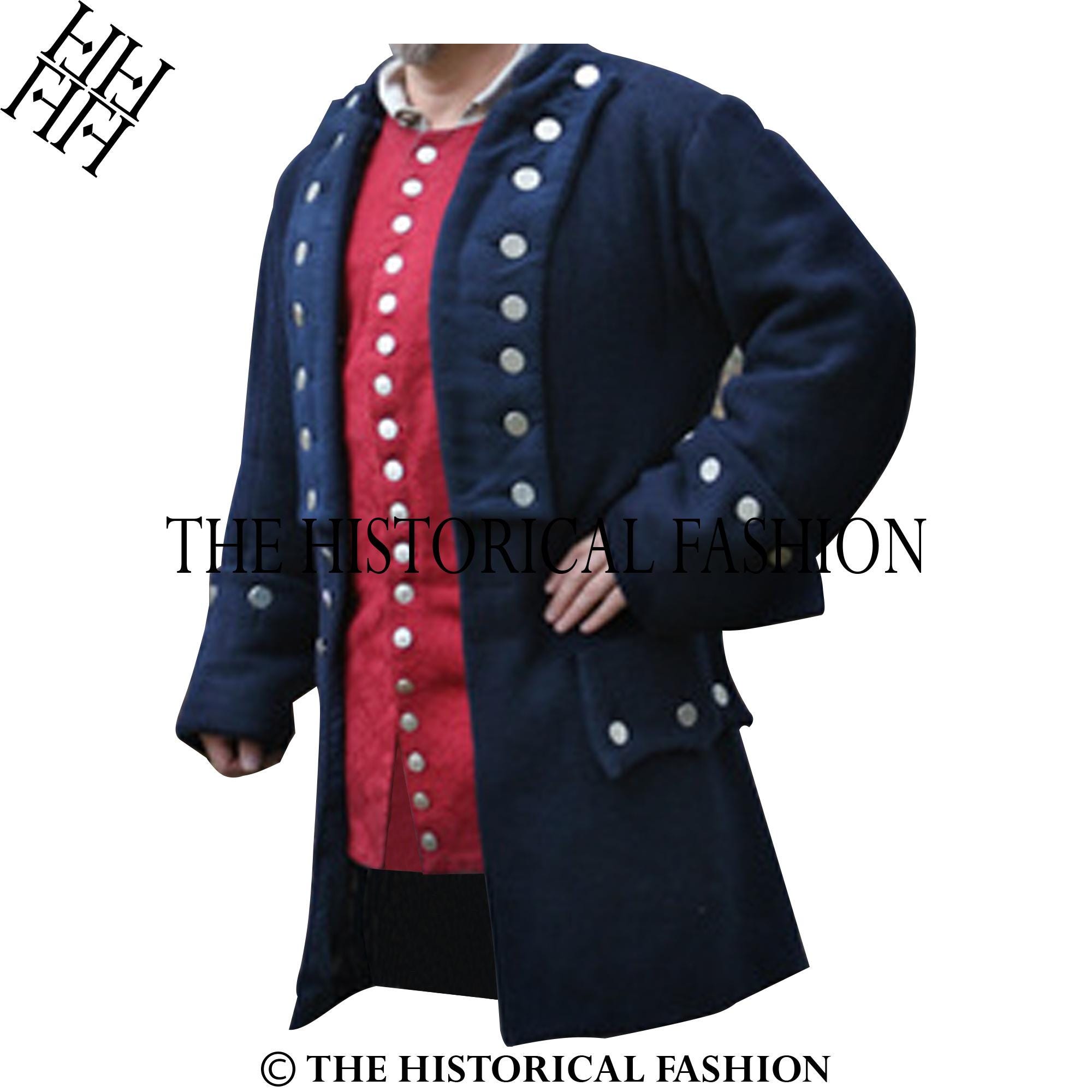 Marine Blauer Militär Gehrock aus Wolle 1750s Style