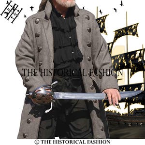 Men&#39;s Grey Wool Pirate Captain Coat - Historical Fashion