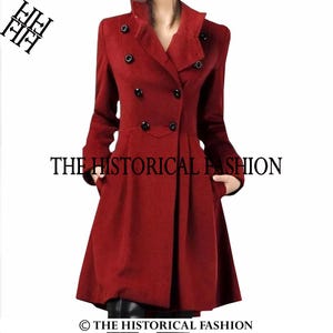 Trenchcoat, Regency Mode Mantel, Hochzeit Gehrock, Viktorianischer Mantel, Kolonialer Gehrock, Frauen Roter Wolle Gehrock, Cosplay Kleid