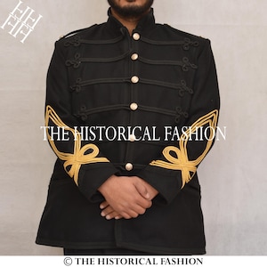 Men&#39;s Black Wool Hussar Dolman Jacket: British Officer Parade Coat