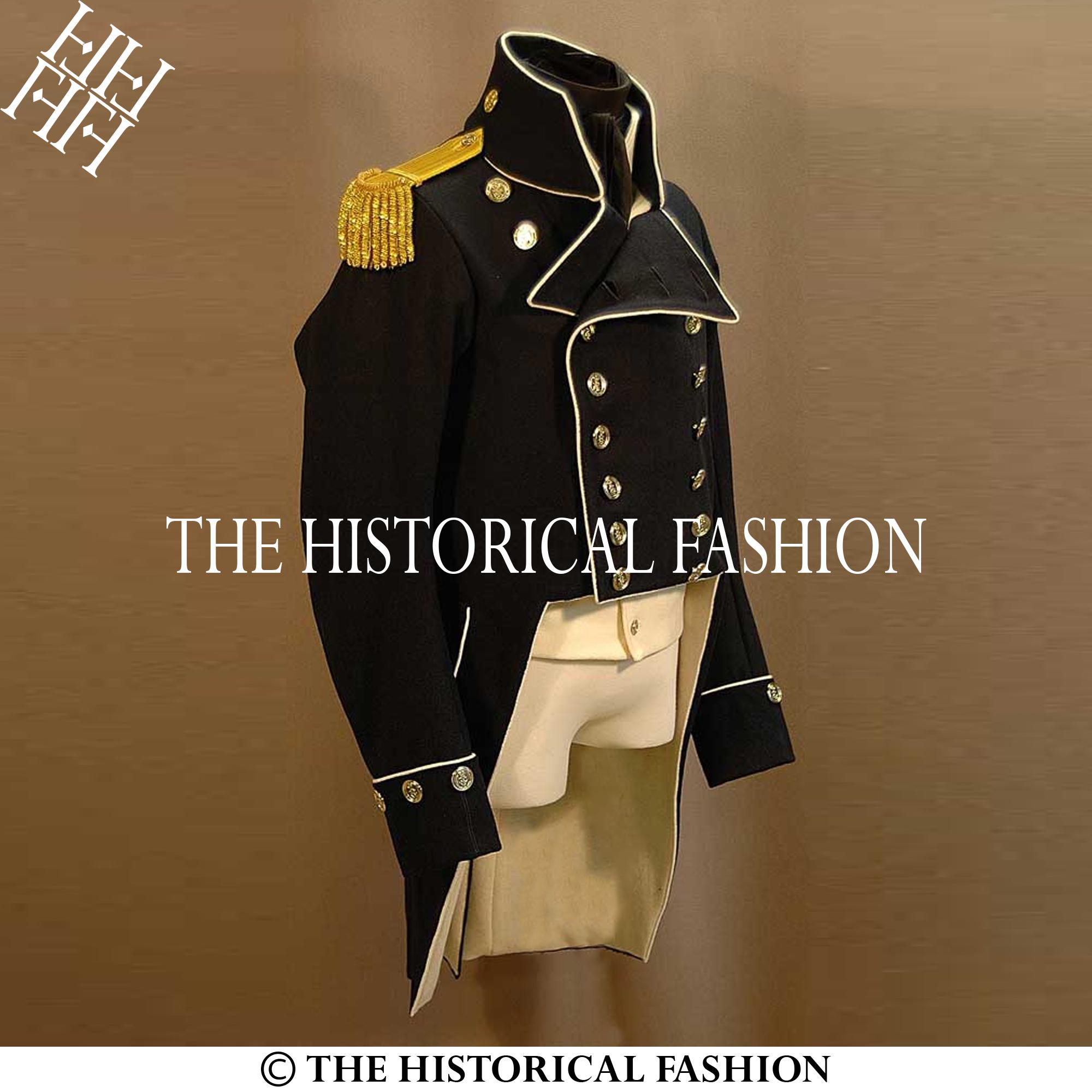 Wool Royal Navy Lieutenant Jacket: 1812 British War Tailcoat