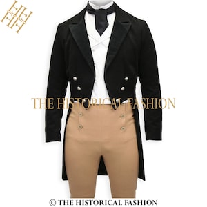 Black Wool Regency Tailcoat: 18th Century Gentleman&#39;s Jacket