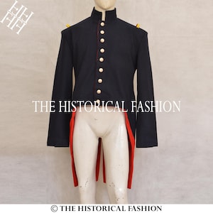 Men&#39;s Navy Blue Wool Regency Tailcoat: 18th Century British Officer Jacket