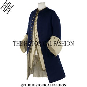 Royal Naval uniform, 1748-67 Naval Uniform, Mid 18th Century Uniform, Royal Navy Jacket, Men Navy Blue Wool British Royal Uniform