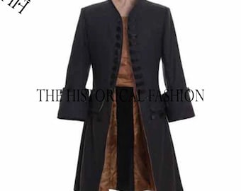 Men&#39;s Black Wool Frock Coat: Victorian Colonial Steampunk Jacket