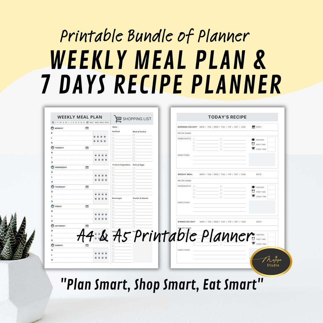 Weekly Meal Planner Printable Template | 7-day Menu Plan With Grocery ...