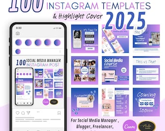 Purple Gradient Instagram Templates: Social Media Coach Content (Canva)