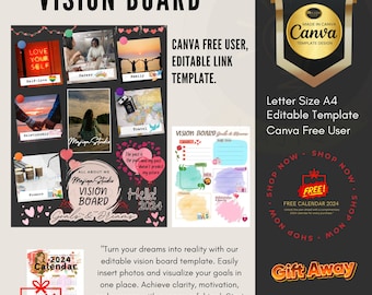 Vision Boards for Women Templates Digital Canva Vision Boards Printables Vision Boards Planner Dream Boards Free Calendar