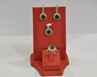 Smaragd Silber Sets Geschenk für sie Smaragd Silber Ring, Smaragd Silber Ohrring 925