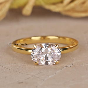 East To West Solitaire Oval Ring/ 2 CT Oval Cut Moissanite Engagement Ring/ 14K Solid Gold Wedding Ring For Women/ Anniversary Gift Ring