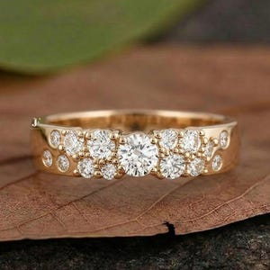 Scattered Cluster Flush With Prong Set Wedding Band, Round Cut Lab Grown Diamond Engagement Ring, Eternity Stacking Ring, Anniversary Gift